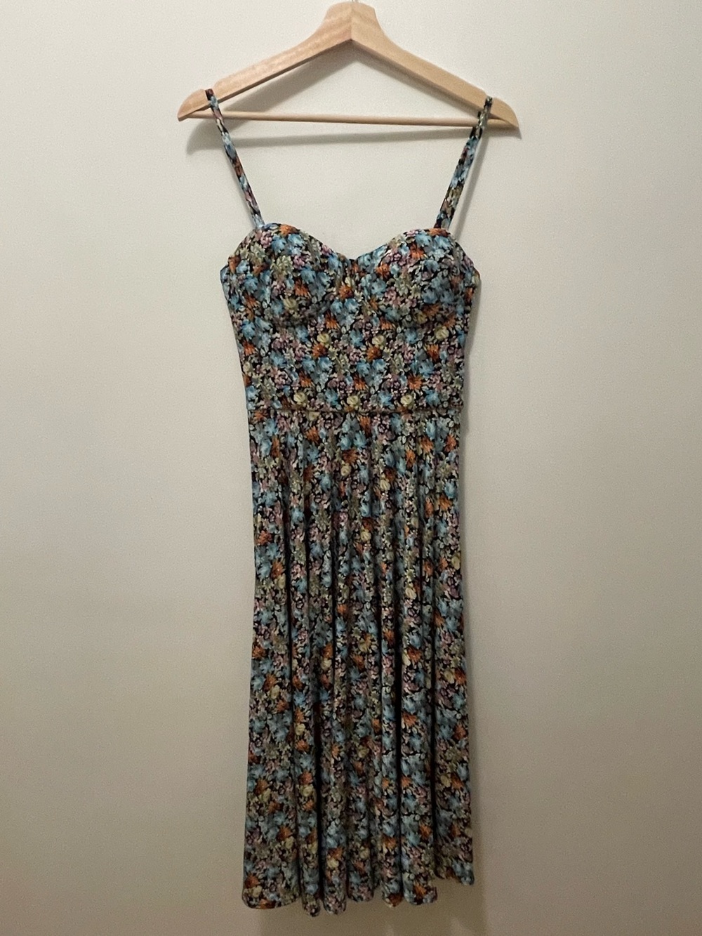 Isaac Mizrahi Floral Bustier Top Midi Dress in Blue and Tan